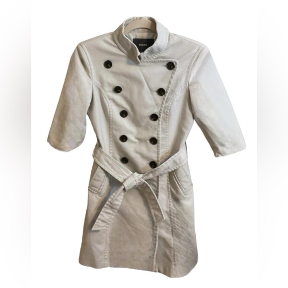 MEXX Stylish Light Khaki Short Pleated Trench Coat Belt Pockets 3/4 Slee… - Picture 12 of 13